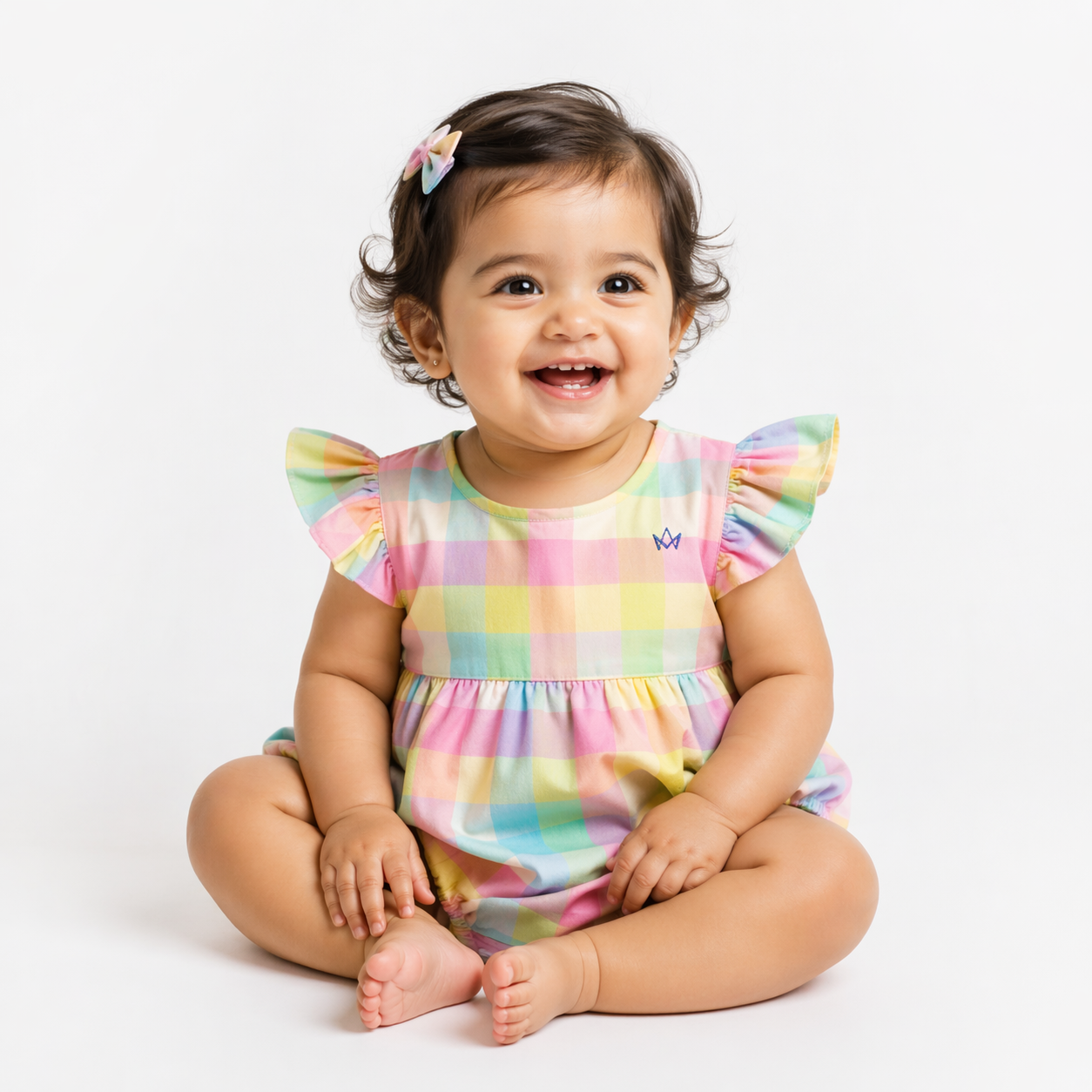 Pastel Rainbow Check Flutter Romper